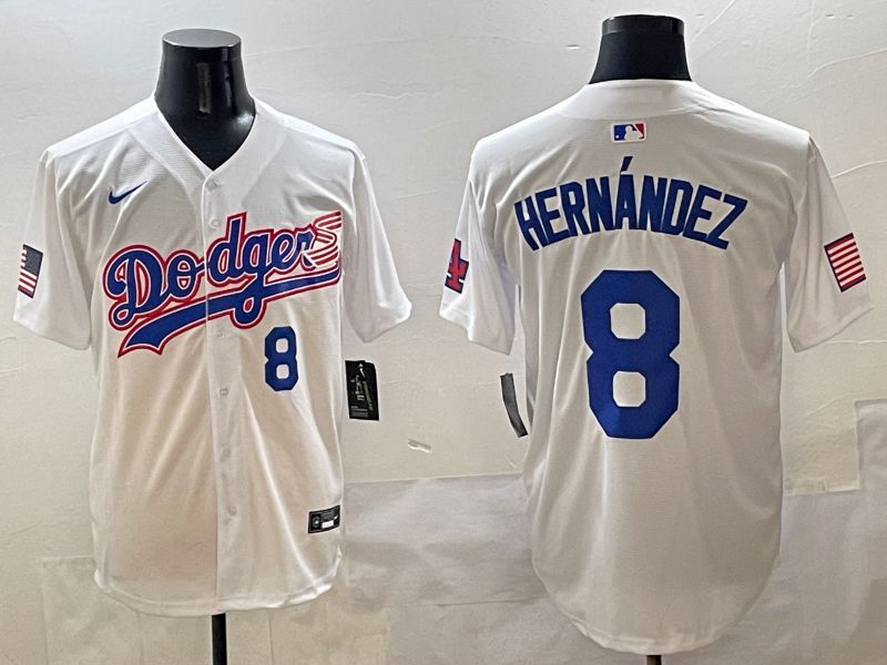 Men Los Angeles Dodgers #8 Hernandez White Second generation Joint Name Nike 2025 MLB Jersey style 4